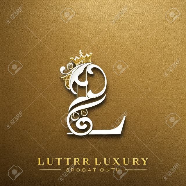 Initial letter L luxury beauty flourishes ornament with crown logo template.