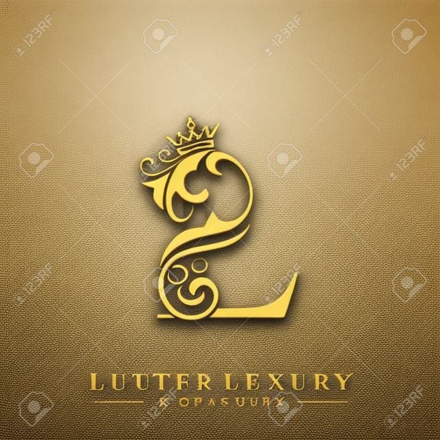 Initial letter L luxury beauty flourishes ornament with crown logo template.