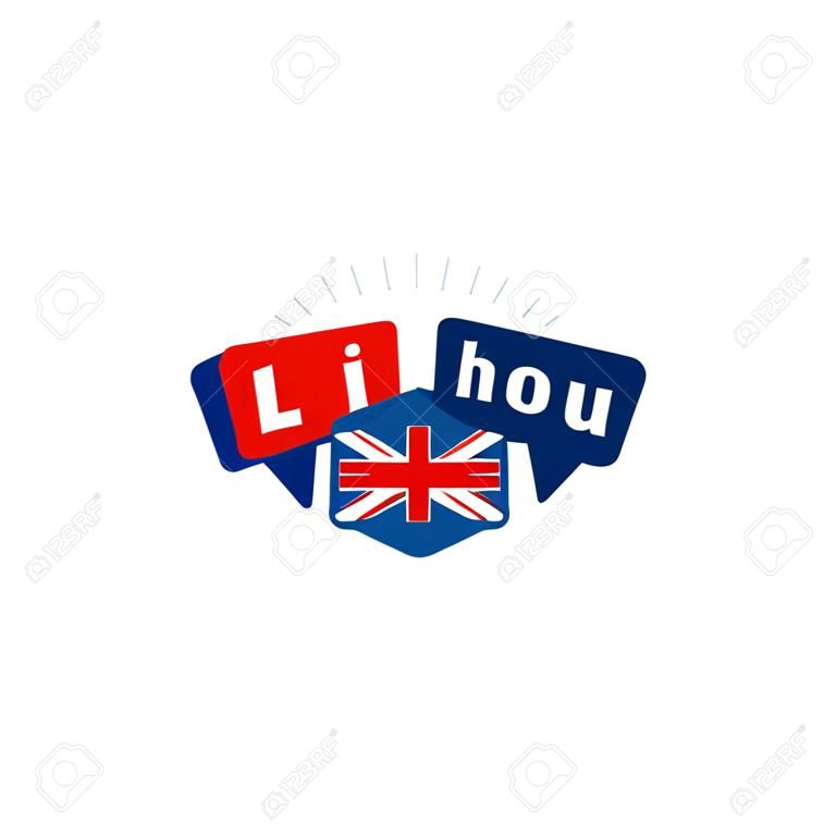 ikona brytyjskiego języka angielskiego klasa koncepcja ustawić i flaga logo, język program wymiany, forum oraz międzynarodowy znak łączności. Płaska konstrukcja ilustracji wektorowych