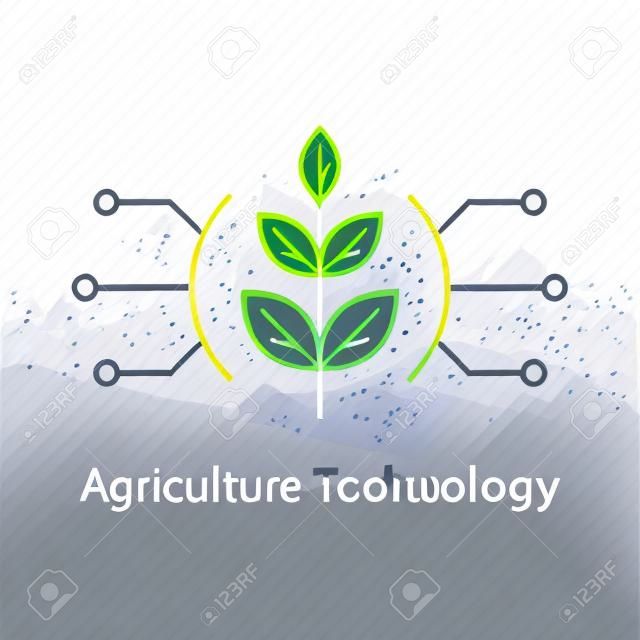 Agriculture technology, smart farming, plant stem, innovation concept, automation solution, growth control, crop improvement, vector line icon