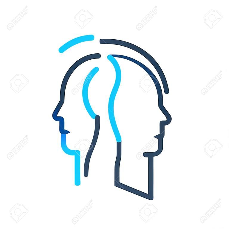 Human head profile, cognitive psychology or psychotherapy concept, positive thinking, mental health, optimism or happiness, vector line icon