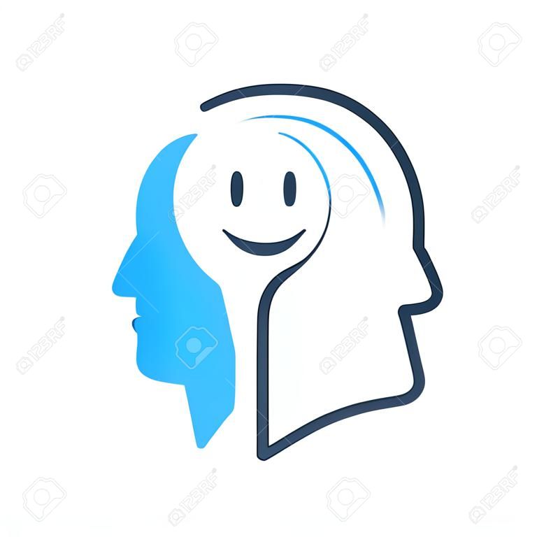 Human head profile, cognitive psychology or psychotherapy concept, positive thinking, mental health, optimism or happiness, vector line icon