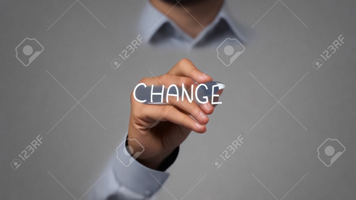 Change, Man writing on transparent screen