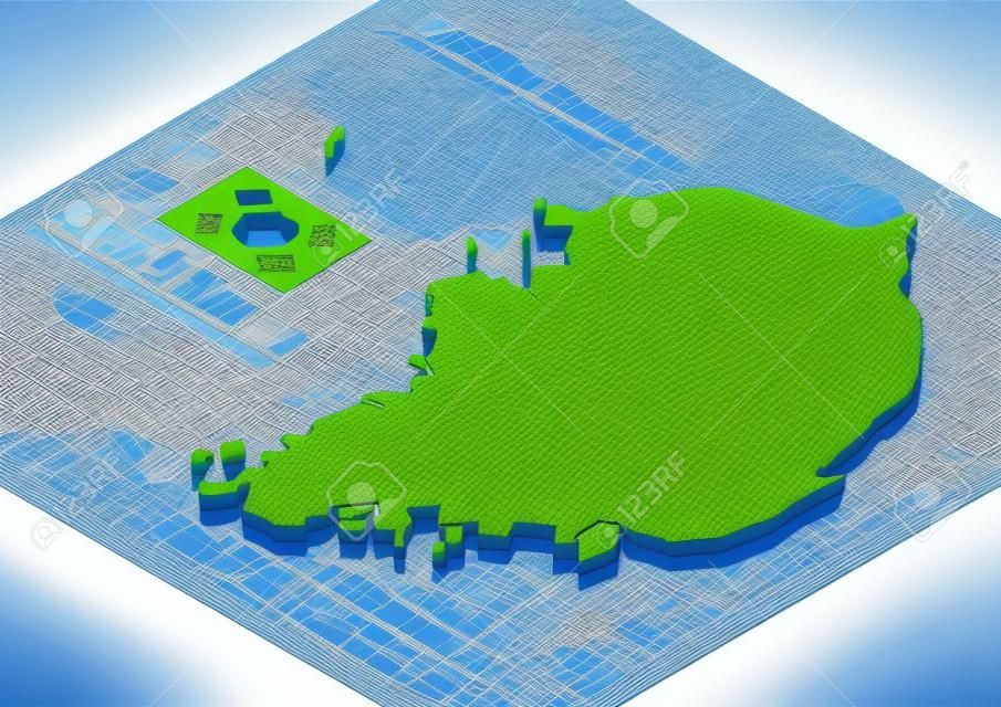 Zuid-Korea kaart driedimensionaal