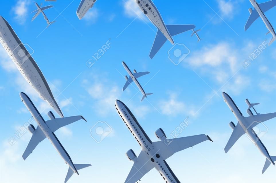 Flugzeuge am Hintergrund des blauen Himmels