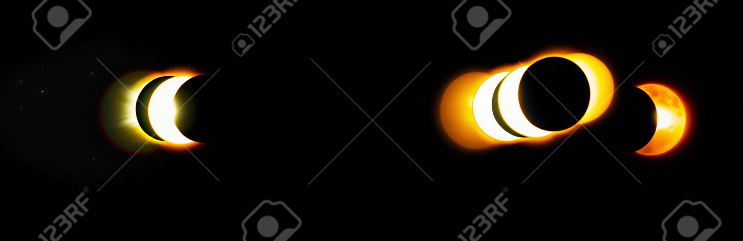Different phases of solar and lunar eclipse . Vector .