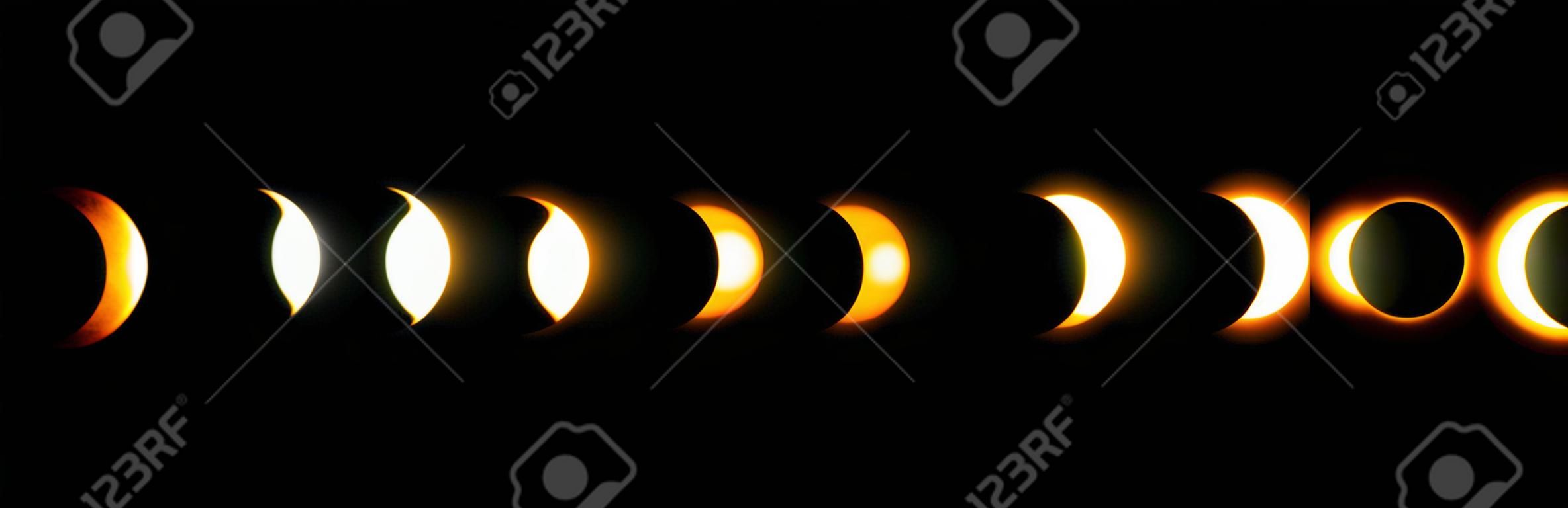 Différentes phases de l'éclipse solaire et lunaire. Vector.