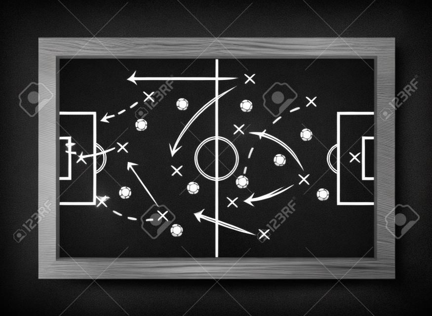 Voetbalbeker vorming en tactiek. Blackboard met voetbalspel strategie. Vector voor internationaal wereldkampioenschap toernooi 2018 concept.