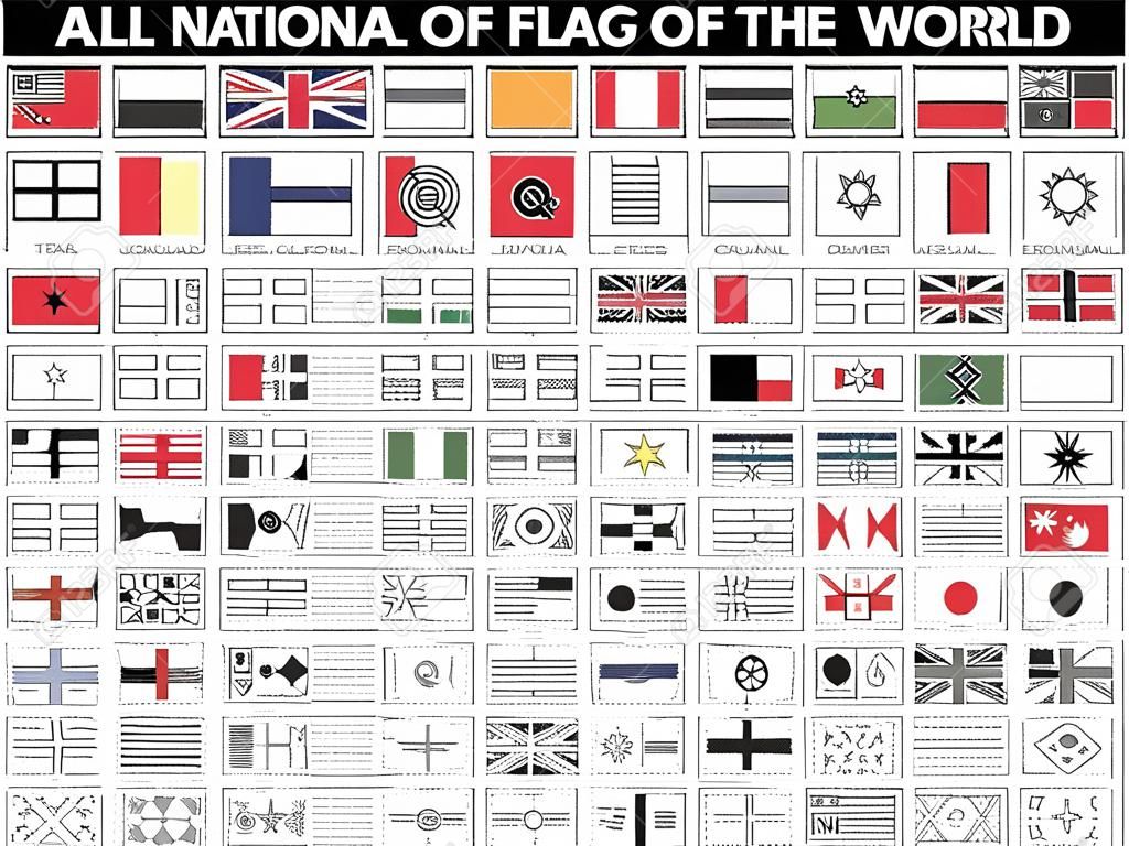 All national flags of the world . Outline shape design . Editable stroke vector .