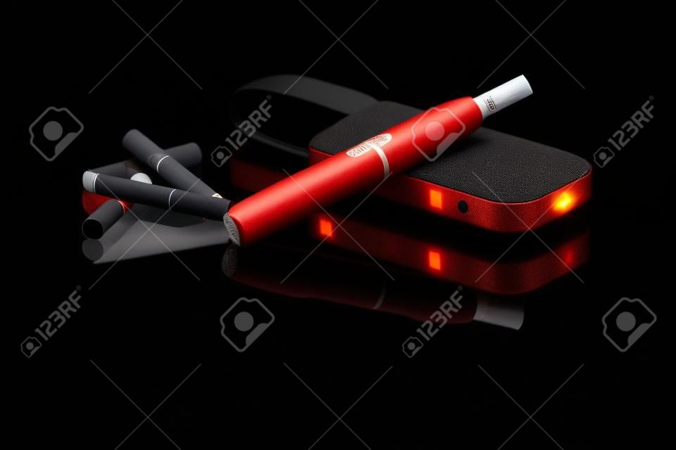 PElectronic cigarette, tobacco heating system  on black background