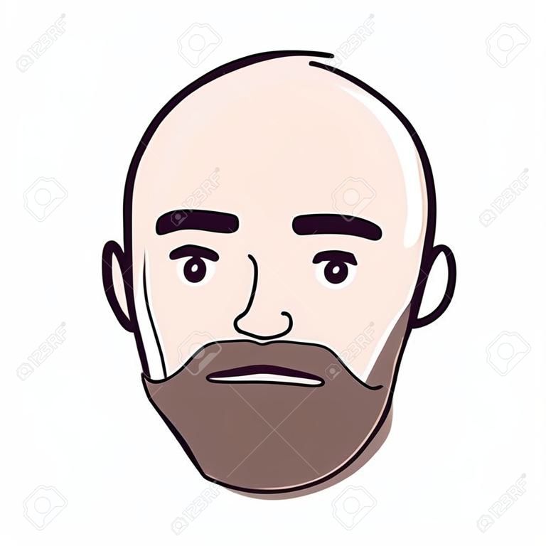 Красивый человек лицо с бородой и лысый, векторные иллюстрации
