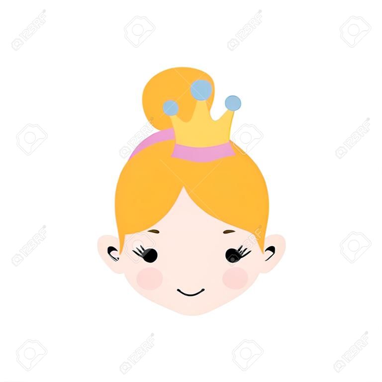cabeza de niña con ilustración de vector de corona y cabello bollo