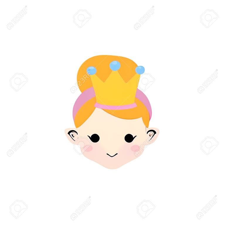 cabeza de niña con ilustración de vector de corona y cabello bollo