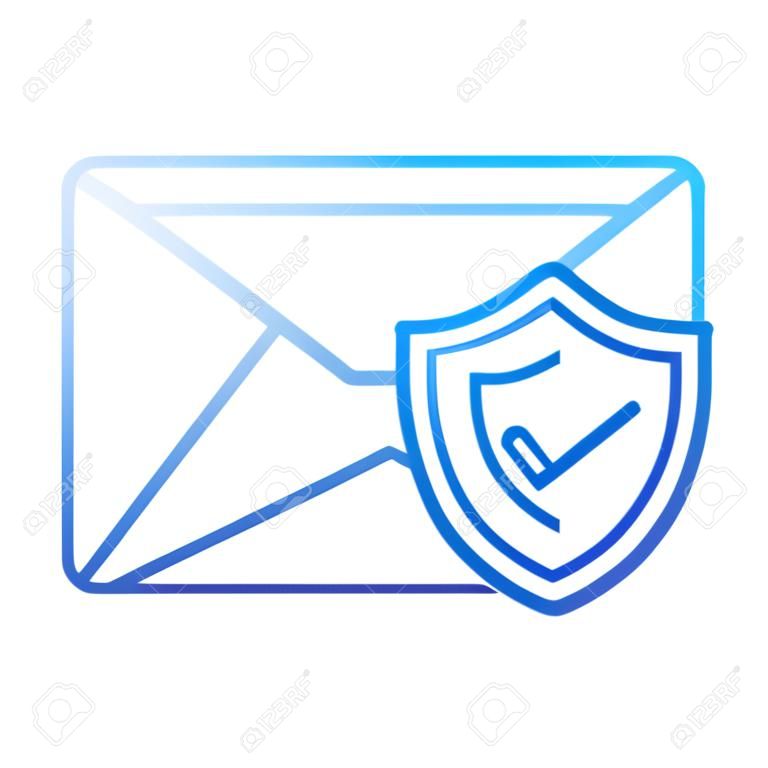 blue line e-mail letter message with security shield