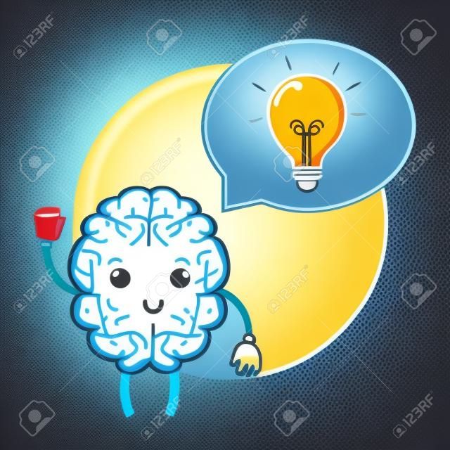 Cute brain cartoon with big idea vector illustration graphic design