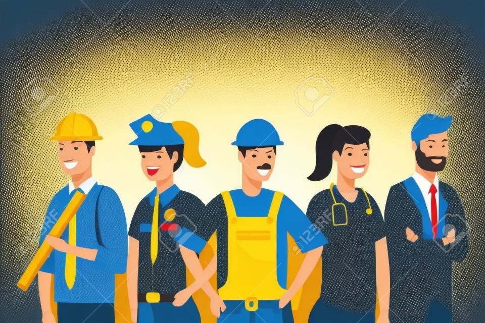 labor day job career professions people group cartoon vector illustration graphic design