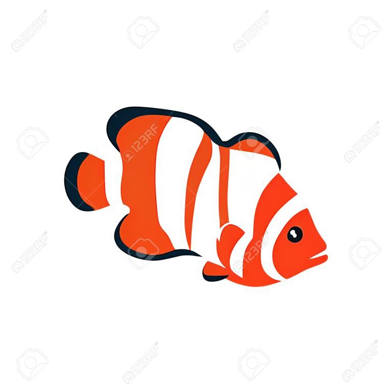 vie marine, animal de faune de mer de dessin animé de poisson clown sur fond blanc