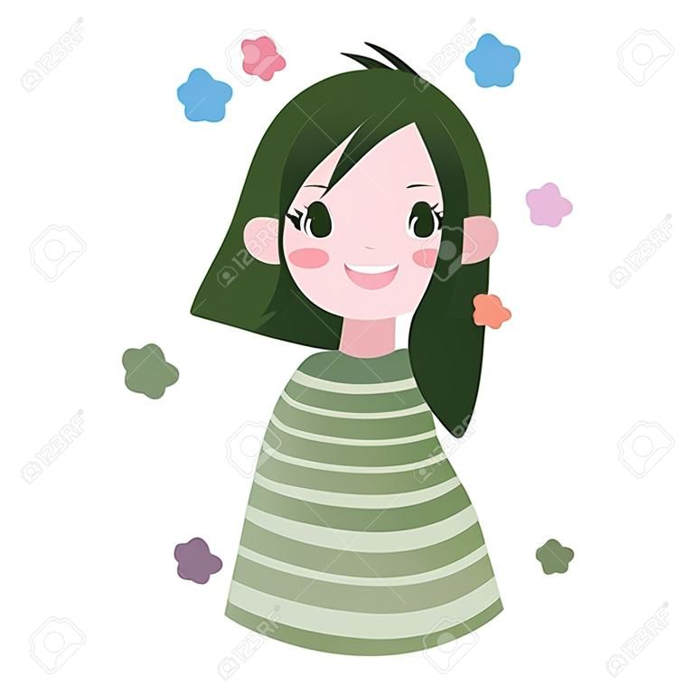 かわいい女の子の笑顔の肖像画のキャラクターのアバター漫画のベクトル図