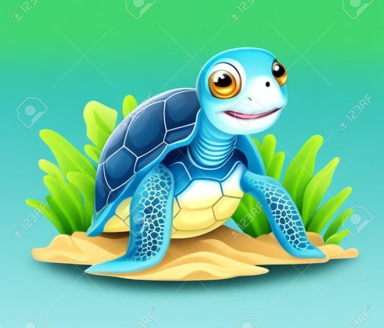 Cute turtle smiling, slow and cheerful