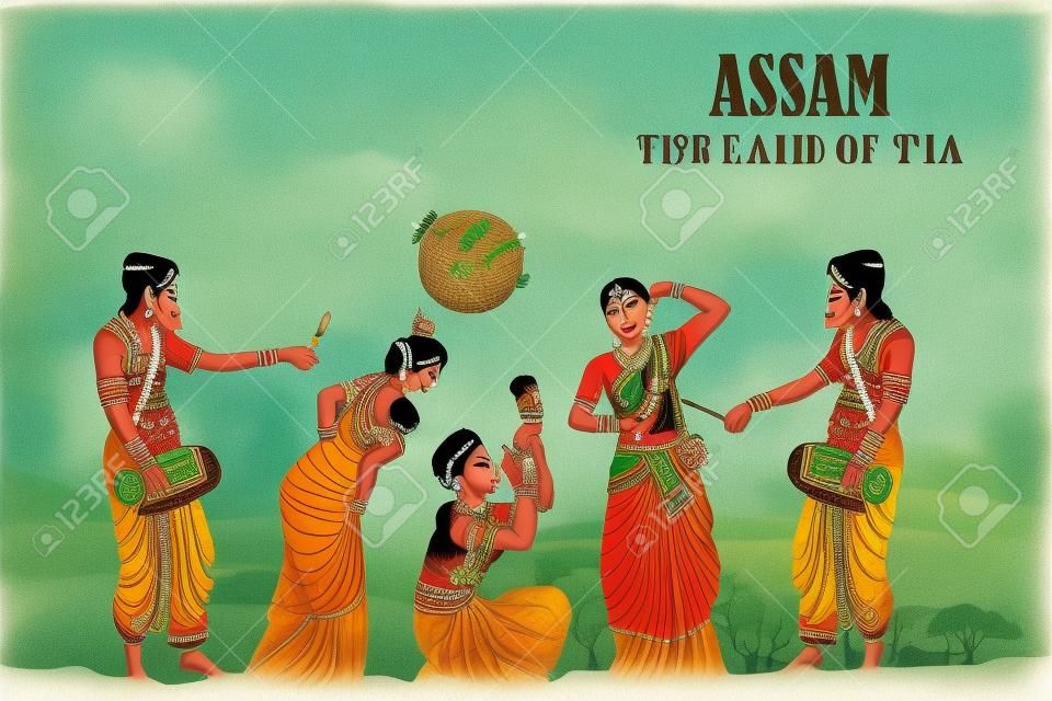 illustrazione raffigurante la cultura di Assam, India