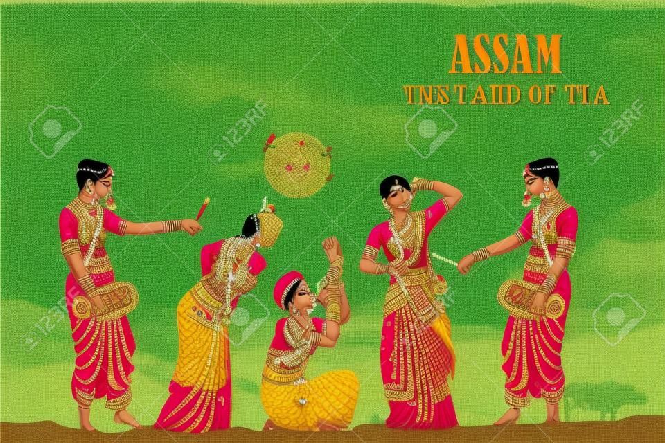 イラストを描いたアッサム、インドの文化