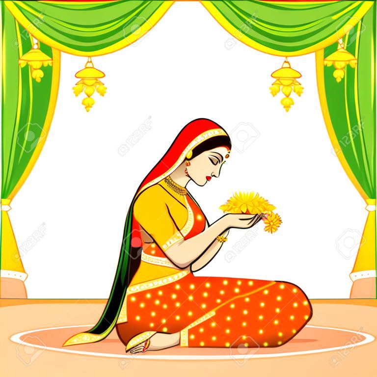 Indian woman welcoming with flower