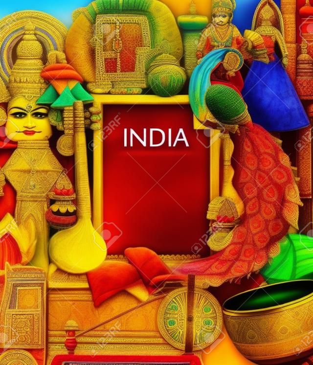 Unglaublicher Indien-Hintergrund, der indische bunte Kultur und Religion darstellt