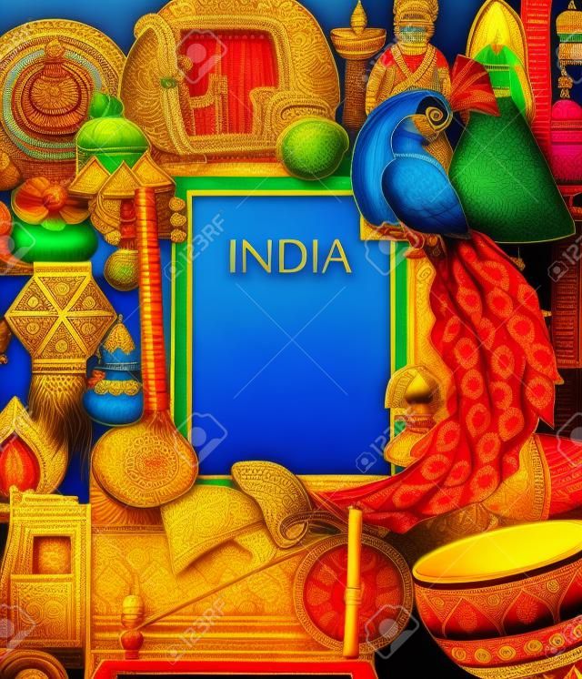 Unglaublicher Indien-Hintergrund, der indische bunte Kultur und Religion darstellt