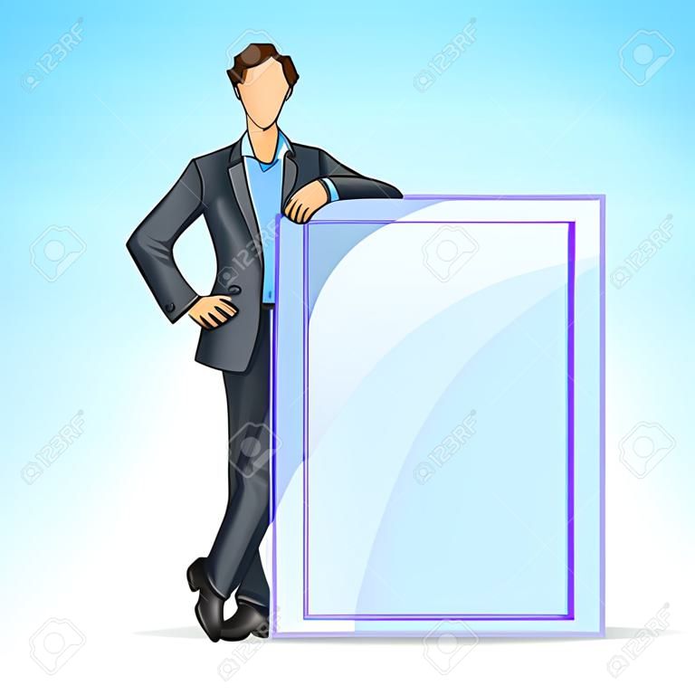 vector illustration of man leaning on blank board