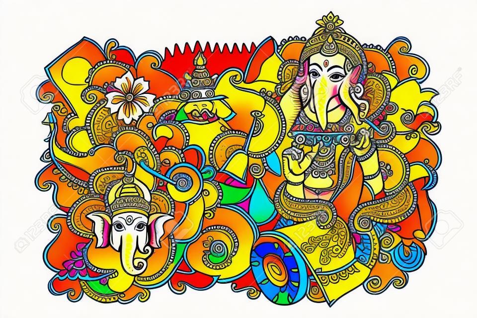 vector illustration of colorful doodle for Happy Ganesh Chaturthi saying Ganpati Bappa Morya, Oh Ganpati My Lord