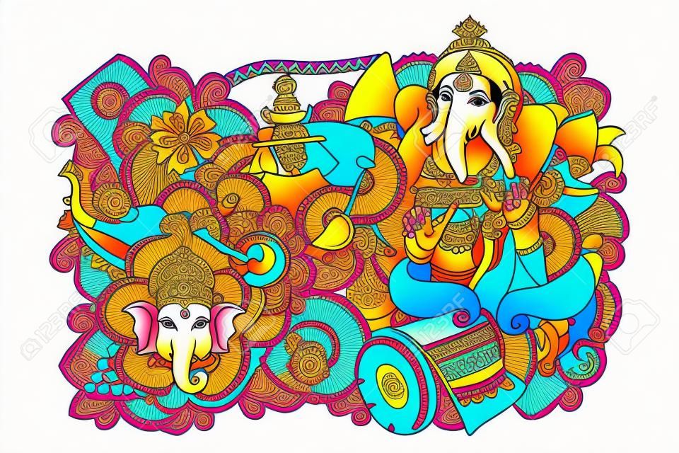 illustration vectorielle de griffonnage coloré pour Happy Ganesh Chaturthi disant Ganpati Bappa Morya, Oh My Lord Ganpati