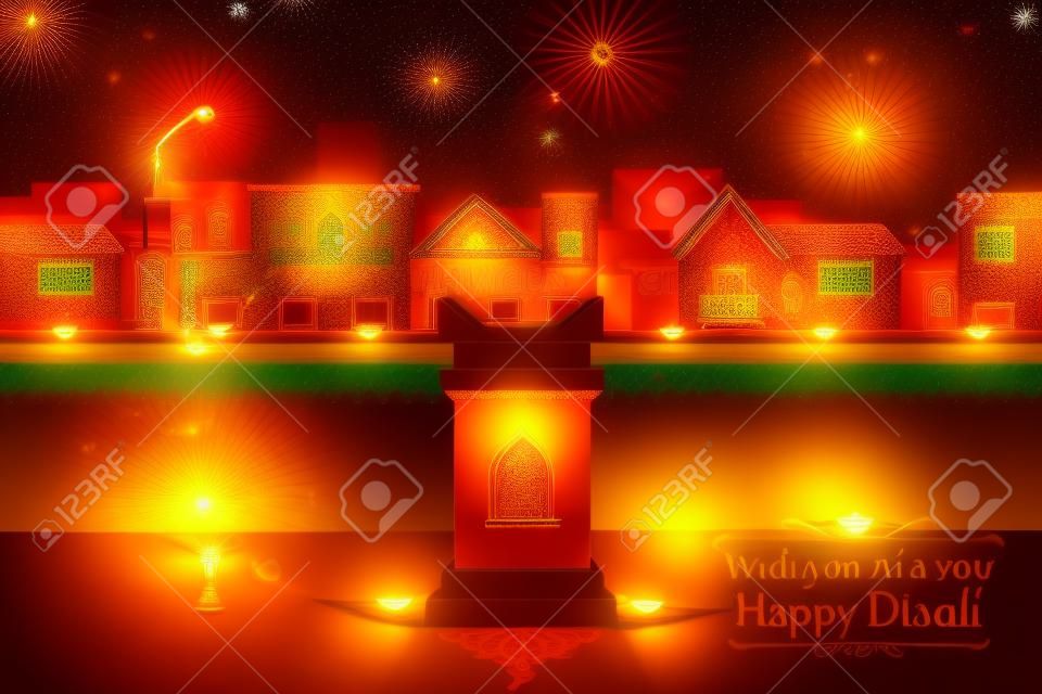 illustration de la maison indienne décoré avec diya dans la nuit Diwali