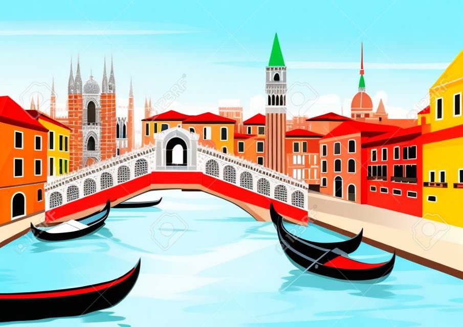 Venedik, İtalya cityscape vektör çizim
