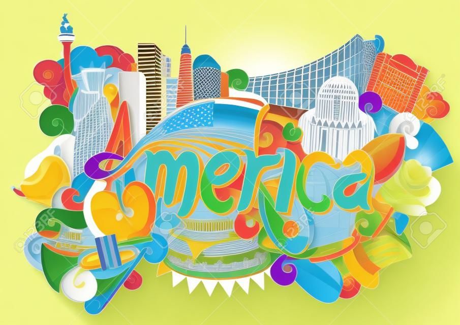 Ilustracji wektorowych Doodle pokazano Architektura i kultura Ameryki