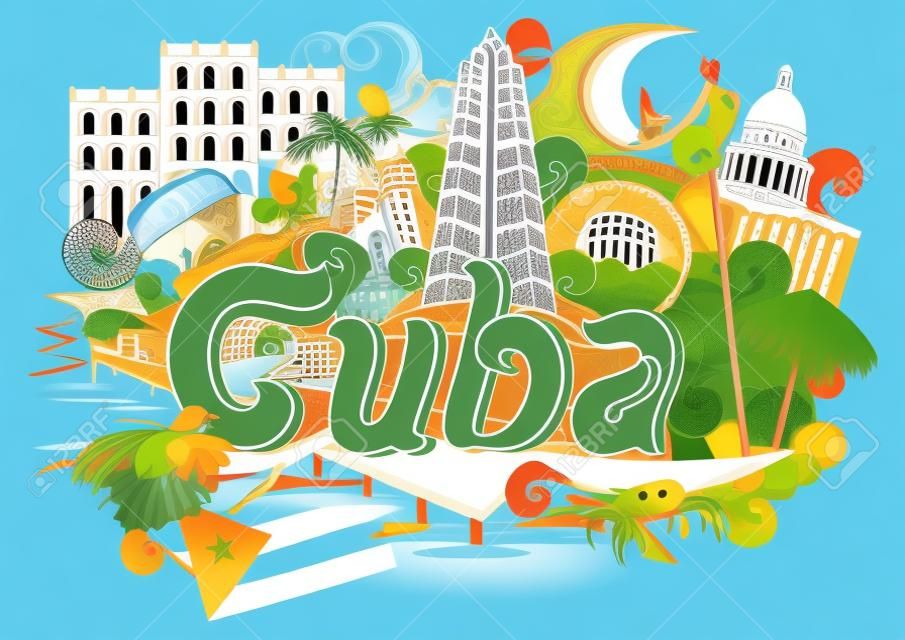 ilustración vectorial de Doodle que muestra la arquitectura y la cultura de Cuba