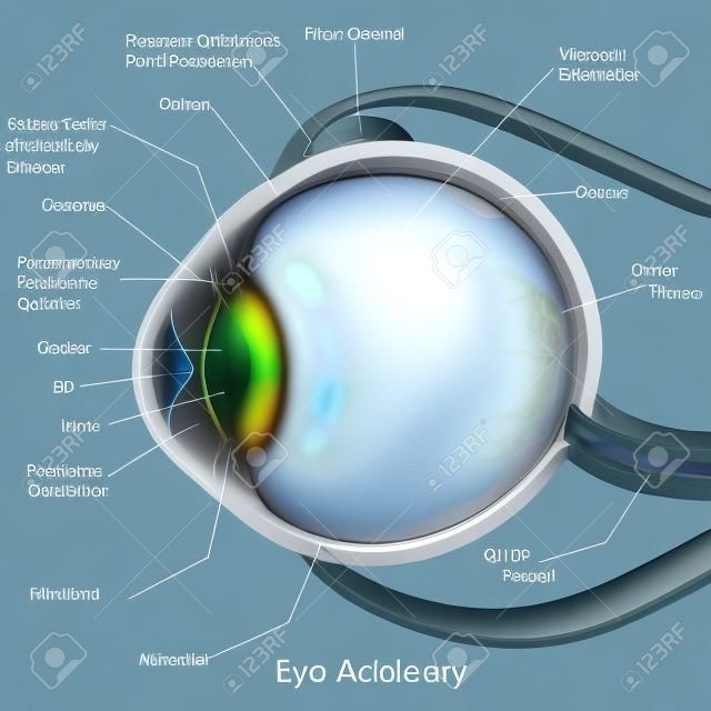 3D-Bild-Darstellung des Diagramms der Augenanatomie mit Etikett für den Biologieunterricht