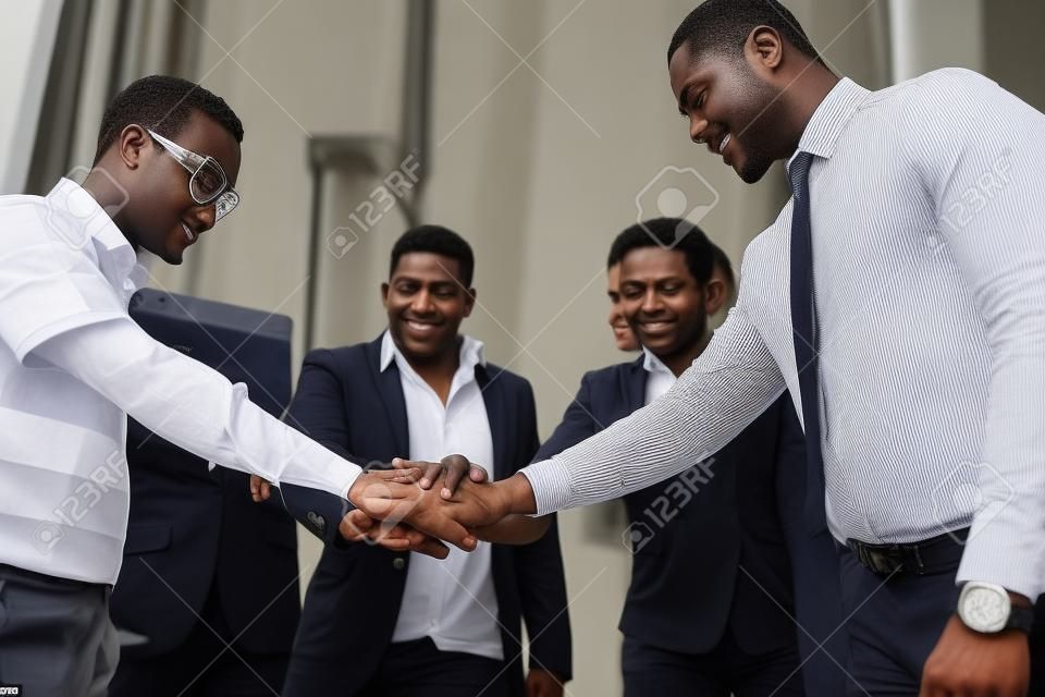 The dark-skinned employees of the company joined their hands in a circle in honor of supporting the company against racism and oppression of different nationalities