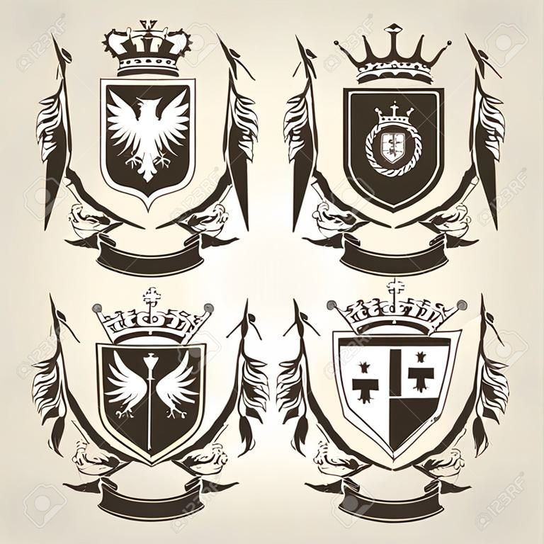 Medieval royal coat of arms and knight emblems - heraldic shield crest