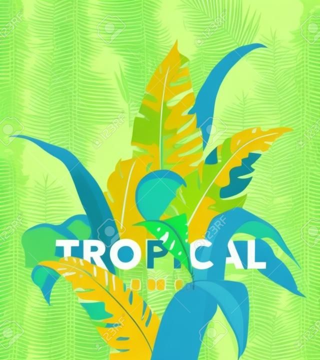 Fundo tropical brilhante com plantas da selva. Padrão exótico com folhas tropicais. Ilustração vetorial
