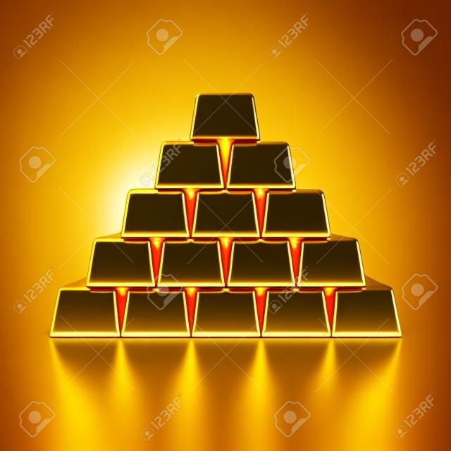 Золотые слитки пирамиды, изолированных на белом фоне