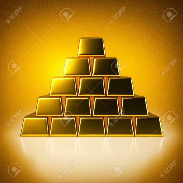Barras de oro pirámide aislada sobre un fondo blanco