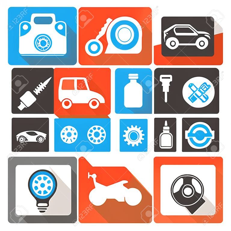 Sylwetka samochodu części i usługi ikony zestaw ikon wektorowych