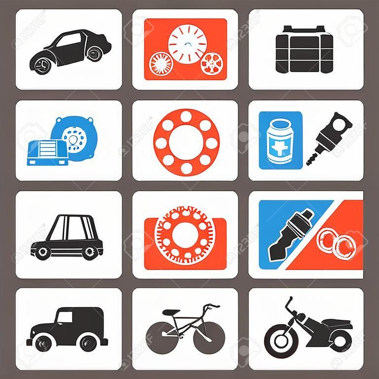 Silhouette Car parts and services icons  vector icon set