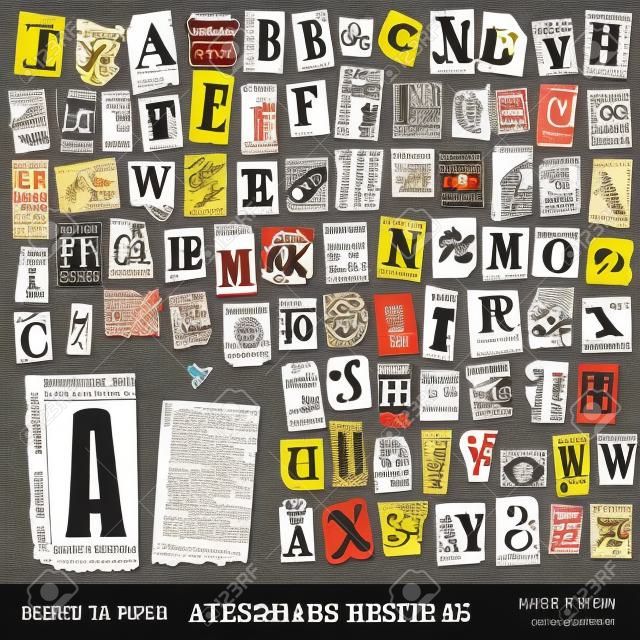 vector set  alphabet based on vintage newspaper cutouts - ideal for your threatening letters, ransom notes or similar      projects  ;  all letters are grouped and highly detailed textured 
