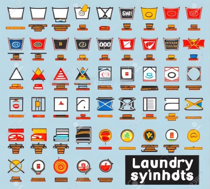 Conjunto de ícones de símbolos de lavanderia, ilustração vetorial