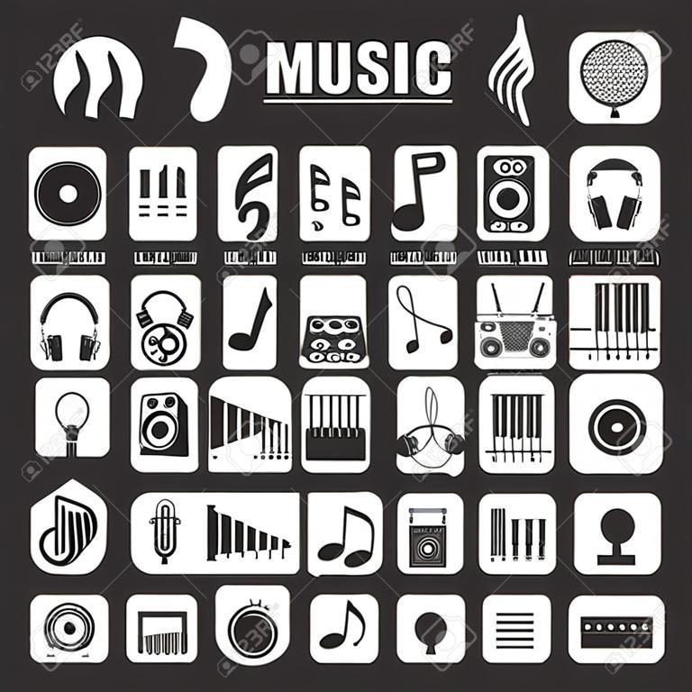 icone della musica impostato su sfondo bianco. Vettore