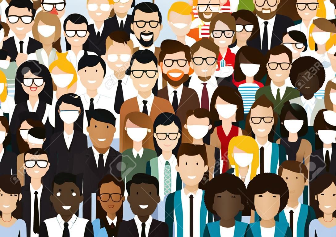 Группа деловых людей Большая толпа бизнесменов Mix Этнические многообразном Flat Иллюстрация
