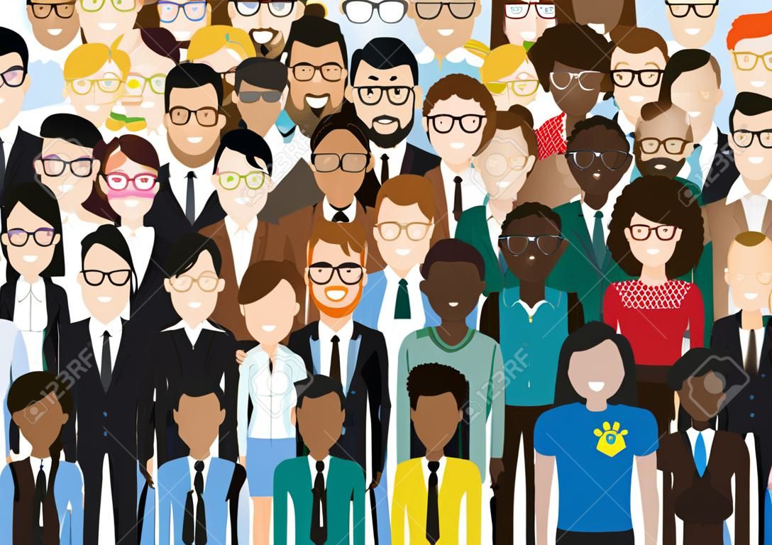 Grupo de pessoas de negócios grande multidão empresários mistura étnica ilustração plana diversa