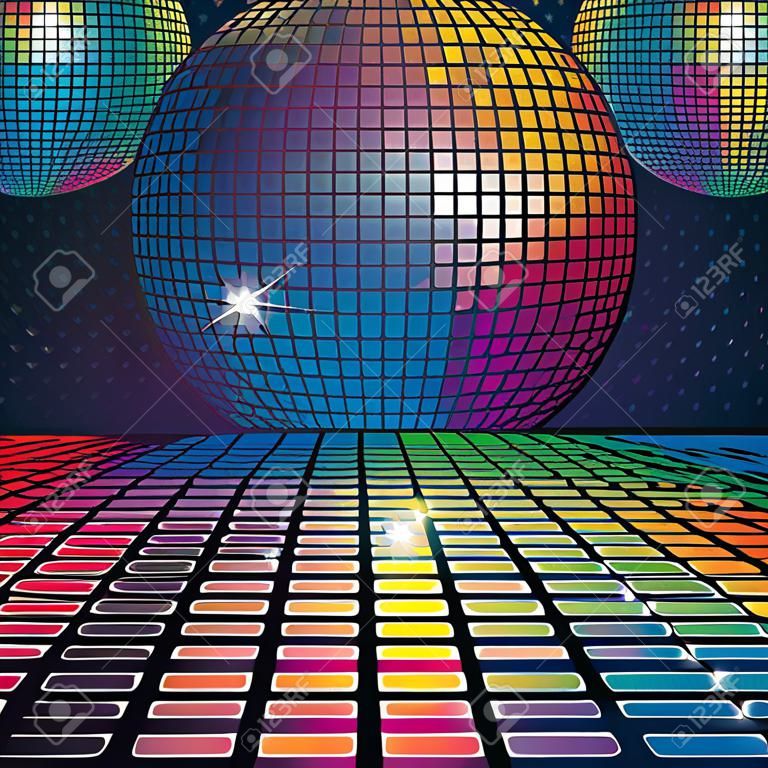 Ilustração vetorial do fundo abstrato do partido com bola de discoteca