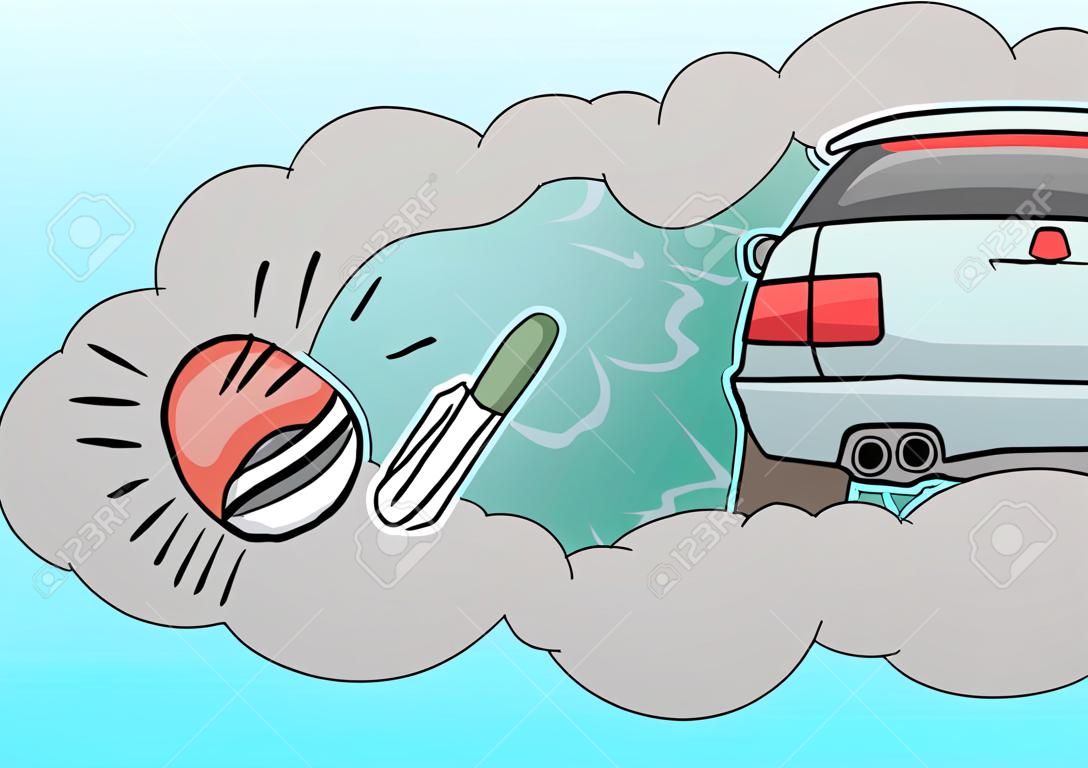 車の排気ガス。